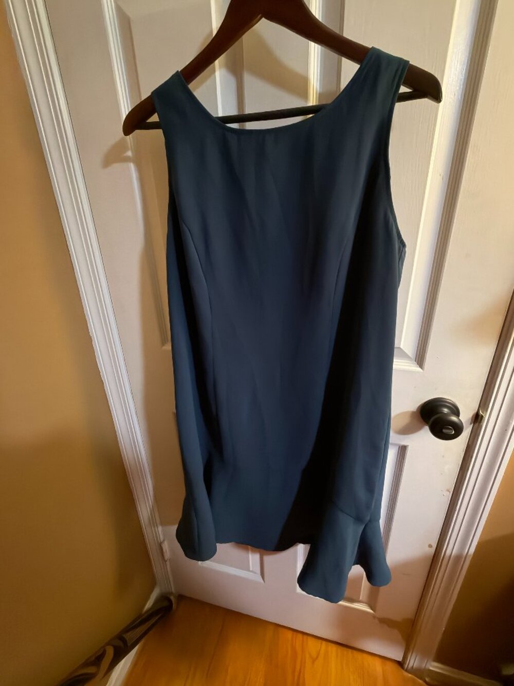 Platinum by Larry Levine Teal Sleeveless Shift Dress Ruffle Hem Size 14W